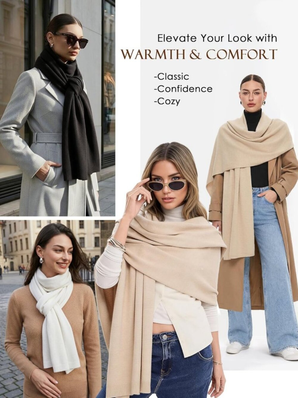 Large Pashmina Shawl Wrap - Thick Warm Evening Scarf for Weddings, Travel - Picture 5 of 6